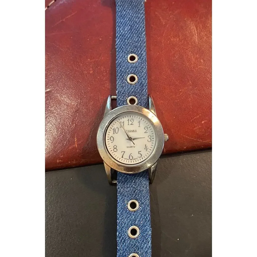 Women's 30mm Silver Tone Kessaris Watch, Denim Strap